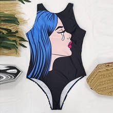 25# Abstract Graffiti Bikini Women Printed Monokini Wide Straps Backless Swimwear Women High Waist Swimsuit Купальник Женский 2024 - buy cheap