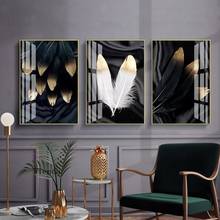 Black White Gold Feather Poster and Prints Canvas Painting On The Wall Art Pictures for Living Room Modern Home Decor No Frame 2024 - buy cheap