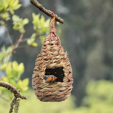 Casa para pájaros nido hecho a mano, césped duradero al aire libre, jaula ecológica, casa para pájaros tejida, decoración para pájaros, nido para loros, suministros 2024 - compra barato