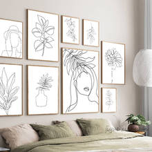 Pinturas en lienzo de pared abstractas de plantas, carteles de dibujo de flores, impresiones de Arte de línea minimalista nórdico, decoración para sala de estar 2024 - compra barato