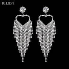 BLIJERY Fashion Rhinestone Heart Tassel Long Earrings for Women Hanging Big Statement Earrings Trendy Wedding Dangle Earings 2024 - buy cheap