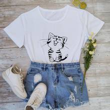 Милые футболки в стиле Харадзюку С Рисунком милого кота, смеющиеся Графические Рубашки, гранж, tumblr, женские футболки, Женские повседневные топы 2024 - купить недорого