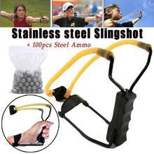 Powerful Stainless Steel Slingshot Folding Wrist-Lock Catapult High Velocity Brace Hunting Bow with 100pcs 6mm Ammo 2024 - buy cheap