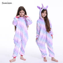 Pijamas de franela para niños y niñas, ropa de dormir de unicornio Kigurumi, conjunto de animales, monos de invierno de 4 a 12T 2024 - compra barato