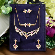 GODKI Square flower Charms 4PCS Bracelet Ring Necklace Earring Set For Women Wedding Party Cubic Zircon CZ Dubai Bridal Jewelry 2024 - buy cheap