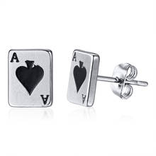 Fashion Ace of Spades Stud Earrings for Men Boy Stainless Steel Poker Player Cards Lucky Earring Punk Male Jewelry 2024 - buy cheap