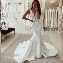 Sexy Mermaid Wedding Dresses For Bridal Gowns Deep V-Neck Satin Lace Appliqued Sleeveless Gowns Court Train Open Back Bride Gown 2024 - buy cheap