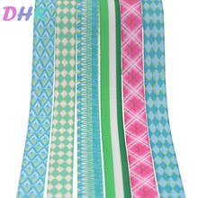 DHK 5/8'' 5yards plaid stripe pattern printed Fold Elastic FOE stretch ribbon hairbow headwear headband DIY OEM C1723 2024 - buy cheap