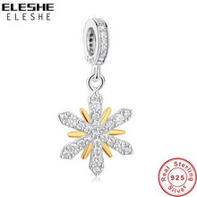 100% 925 Sterling Silver Gold Color Snowflake Charm CZ Crystal Pendants Beads Fit Original Charm Bracelet Jewelry Making 2024 - buy cheap