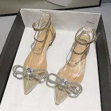 Sandalias de tacón alto con lentejuelas para mujer, zapatos de punta abierta con lazo puntiagudo, diamantes de imitación, novedad de verano, 2021 2024 - compra barato