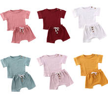 2020 Baby Summer Clothing Infant Newborn Baby Girls Solid Cotton Linen Clothes Set Short Sleeve Tops Shirt Shorts Bottoms 2Pcs 2024 - buy cheap