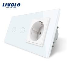 Livolo 16A EU standard Wall Power Socket, White Crystal Glass Panel, Touch Switch with Wall Outlet, VL-C702-11/VL-C7C1EU-11 2024 - buy cheap