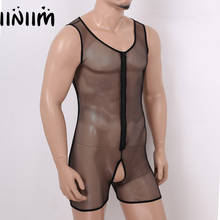 Mens Lingerie Teddies See Through Sheer Fishnet Crotchless Sissy Body Front Zipper Bodysuit Jumpsuit Exotic Babydoll Nightwear 2024 - buy cheap