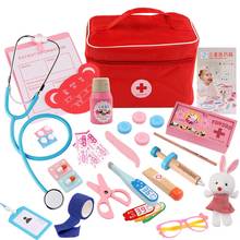 Juguetes para niños y niñas, juego de simulación de madera, Kit médico rojo, caja de medicina, dentista, juegos de embalaje, bolsa de tela 2024 - compra barato