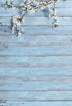 5x7FT  Old Retro Blue Plank Texture Wood Wall White Flowers Custom Photo Studio Backdrop Background Vinyl 220cm X 150cm 2024 - buy cheap