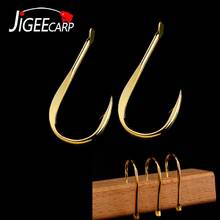 JIGEECARP 100pcs High Carbon Steel Fishing Hook with Barb Strong Golden Coating Carp Hooks Size 1 2 4 6 8 10 Japan Fish Hook 2024 - buy cheap