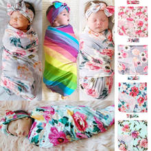 PUDCOCO 2Pcs Newborn Baby Girl Floral Swaddle Wrap Blanket Swaddling Sleeping Bag+Headband Set 0-6M 2024 - buy cheap