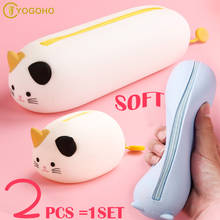 Cute Big and Small Cat Pencil Cases Large Capacity Pen Bag Soft Makeup Storage Box School Supplies Kawaii Silicone Stationery 2024 - buy cheap