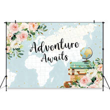 Adventure Photography backdrop Air plane Floral Baby shower Background World Map Birthday Party Backdrops Banner Photography Pro 2024 - buy cheap
