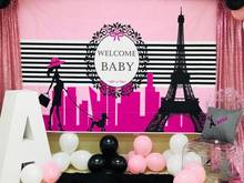 Mocsicka-telón de fondo de la Torre Eiffel de París para Baby Shower, telón de fondo rosa con temática de París, suministros para fotografía 2024 - compra barato