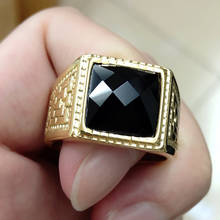 2019/11 New Man Gold Silver cross ring quality Black big stone luxury square male ring fashion hip hop for Punk  men jewelry 2024 - buy cheap