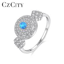 CZCITY-anillos de plata de ley 925 para mujer y niña, con piedras preciosas azules redondas, Micro CZ, joyería fina para fiesta de boda, SR0330 2024 - compra barato