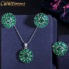 CWWZircons-Conjunto de anillo y pendientes para mujer, juego de collar y pendientes con colgante de flor cristal verde, estilo clásico, T269 2024 - compra barato