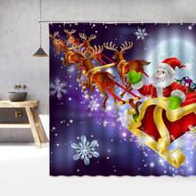 Cortinas de ducha con estampado 3d de Papá Noel, visillo de baño impermeable con ganchos, pantalla de baño de poliéster, Feliz Navidad, 180x200cm 2024 - compra barato