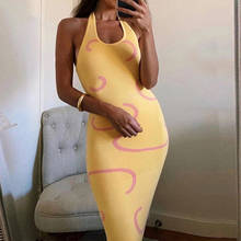 Dresses For Women 2021 Summer Sexy Slim  Dress Y2k Knitted Halterneck Bodycon Dress Yellow Bodycon Women Clothing 2024 - buy cheap