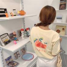 Camiseta solta estampada chique de pêssego, camiseta feminina japonesa kawaii para mulheres ulzzang coreana roupas harajuku 2024 - compre barato