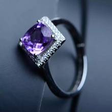 birthstone ring 925 silver ring  purple Amethyst gemstone ring women ring puple gem ring round gem ring 2020 year gift square 2024 - buy cheap