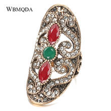 Wbmqda Luxury Boho Big Statement Ring For Women Vintage Antique Gold Crystal Flower Wedding Rings Ethnic Fashion Bride Jewelry 2024 - buy cheap
