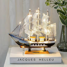 Sailboat Model with Light Wooden Creative Decor Art Crafts Abstract Sculpture Home Office Desktop Decoration Ornament Gift 2024 - buy cheap