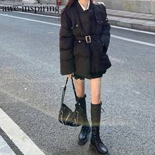 Chaqueta acolchada de algodón desmontable coreana para mujer, abrigo grueso acolchado, chaquetas negras sueltas de invierno 2024 - compra barato
