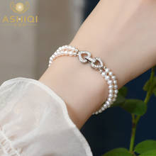ASHIQI-pulsera de perlas naturales de agua dulce para mujer, brazalete con cierre de corazón de plata 925 auténtica, joyería fina, regalo, 4-5mm 2024 - compra barato