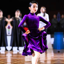 Latina roupas de dança crianças roxo manga longa veludo tops saia terno prática roupas dança latina competição dn7418 2024 - compre barato