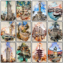 DIY Full Square/Round Drill Diamond Painting Rhinestone Cross Stitch Watercolo Europe City Retro Landmark Tower Embroidery Decor 2024 - buy cheap