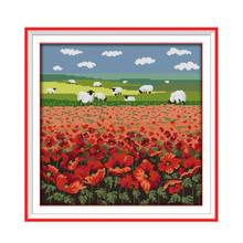 Stamped Cross Stitch Kits Poppy and Sheep DMC 11CT 14CT Counted Printing Embroidery Cross-stitch Kits Embroidery Needlework Sets 2024 - buy cheap