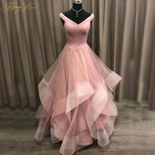 Blush Pink Long Prom Dresses Pleat Crisscross Top Shoulder Straps V neck Ruffles Skirts Young Girl Prom Gown Vestido Long 2024 - buy cheap