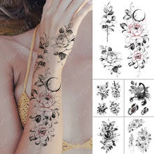 Водонепроницаемые временные тату наклейки простые линии Цветы Роза Луна флэш татуировки Скорпион Вселенная тело искусство рука поддельные татуировки для женщин 2024 - купить недорого