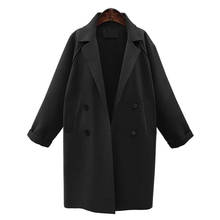 Женское длинное шерстяное пальто, двубортное пальто с длинным рукавом и отложным воротником в Корейском стиле, винтажная верхняя одежда на осень и зиму 2024 - купить недорого