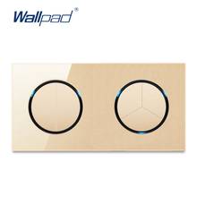 Interruptor de luz de parede com indicador led, painel de vidro cristalino dourado, 5 gang, 2 direções, clique aleatório