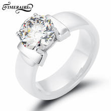 Anéis de cerâmica plus zircônia cúbica, 6mm branco preto para mulheres cor dourada aço inoxidável mulheres casamento anel joia de noivado 2024 - compre barato