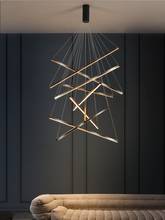 Lustre minimalista retangular preto simples com suspensão, luminária led para design de escada, lobo do hotel, clube, escada, chandeli 2024 - compre barato