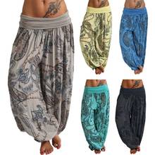 Calça solta estampada boho caxemira, calça feminina estilo solto com estampa de cintura baixa 2024 - compre barato