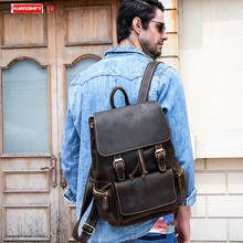 Retro Genuine Leather Men's Backpack Shoulder Bag Male Laptop Bags Travel Backpacks Crazy Horse Leather First Layer Leather Men 2024 - buy cheap