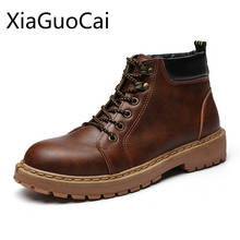 Botas Retro de punta redonda para hombre, botines de cuero sintético con cordones, estilo militar, para otoño 2024 - compra barato