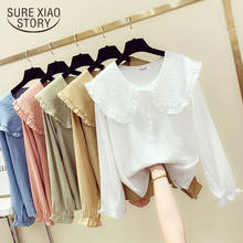 Blusa 2021 Spring New Women Fashion Peter Pan Collar Slim Shirt Long Sleeve Casual Cotton Blouse Female Korean Style Tops 2024 - buy cheap