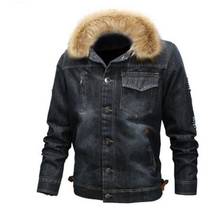 2013 Мужская Толстая джинсовая куртка Mountainskin, зимнее и осеннее мужское бархатное пальто с меховым воротником, мужское модное ветрозащитное джинсовое пальто S ~ 6XL 2024 - купить недорого
