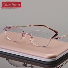 Women Gradient Color Lenses Eyeglasses Diamond Rimless Titanium Glasses Frame Stones Prescription Spectacles 2024 - buy cheap